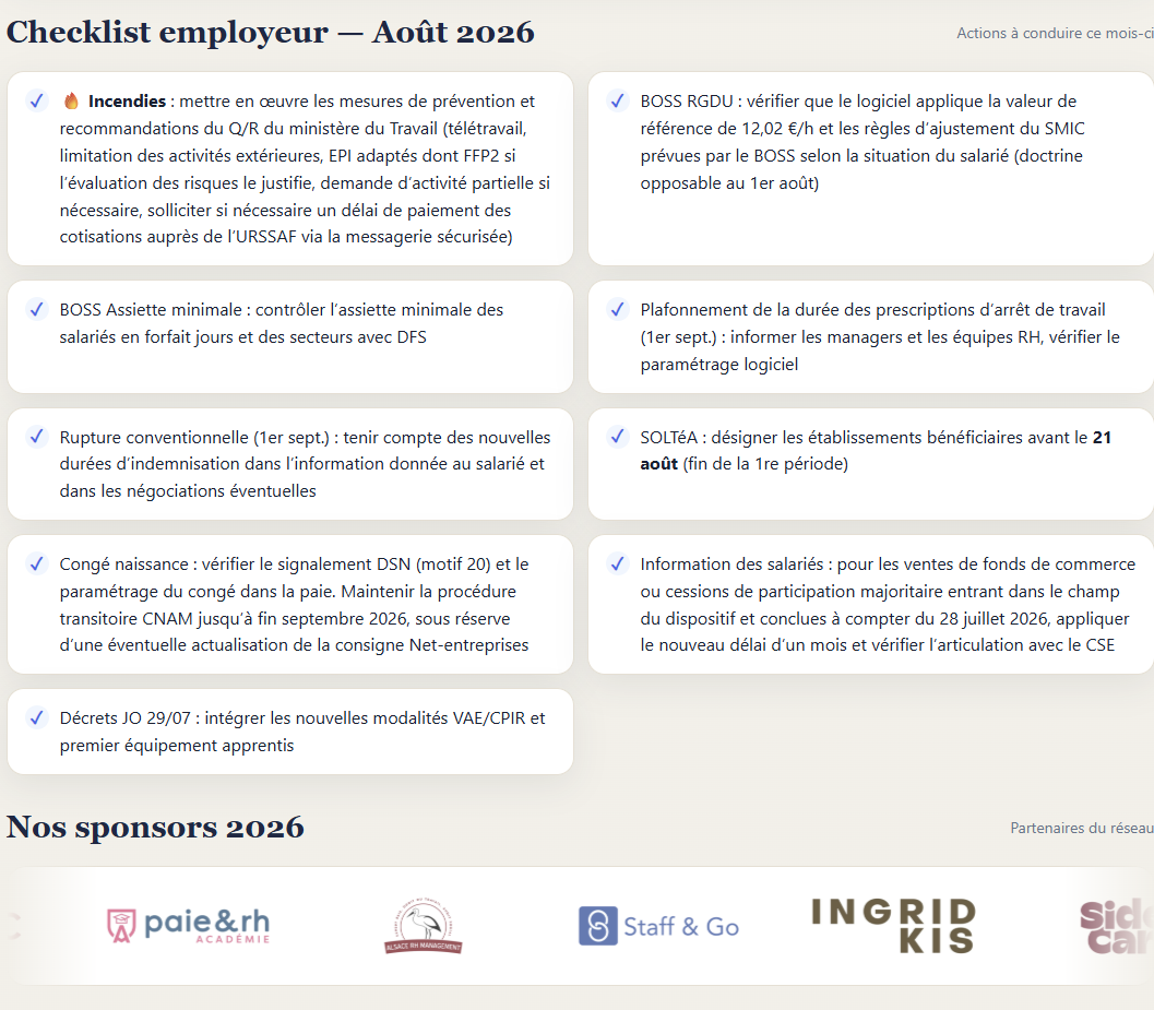 Newsletter d'août 2026 : checklist employeur